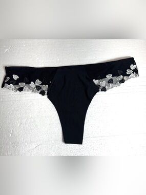 Black Lace Trim Thong Classic Hearts Geometric Marilyn Monroe